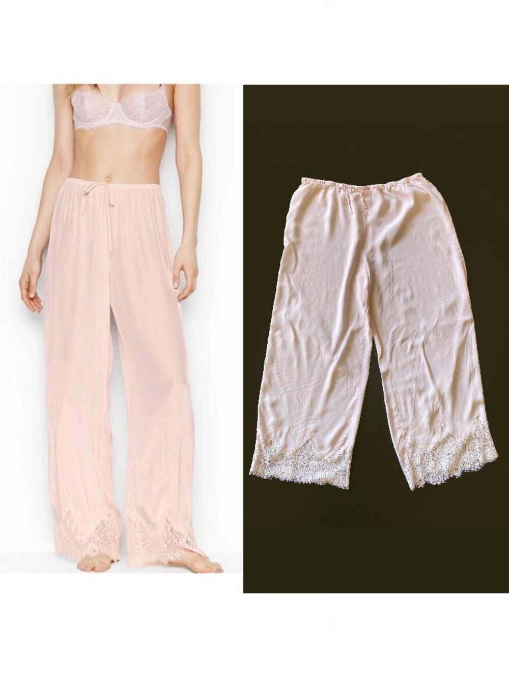 Victoria’s Secret Silk Effect Lace Trim Elastic Waist Pajama Lounge Pants Large